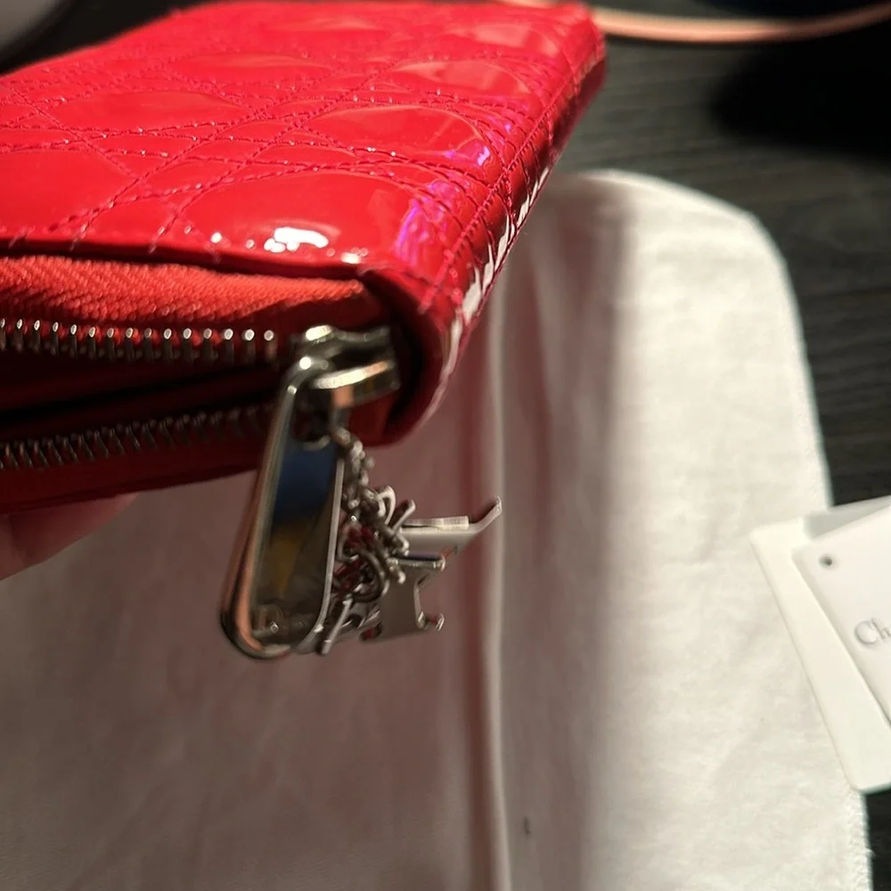 Christian Dior patent long wallet with charm